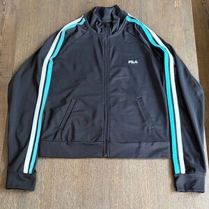 FILA Women’s Zip Up Athletic Track Jacket with Teal and White Stripes-Size Small